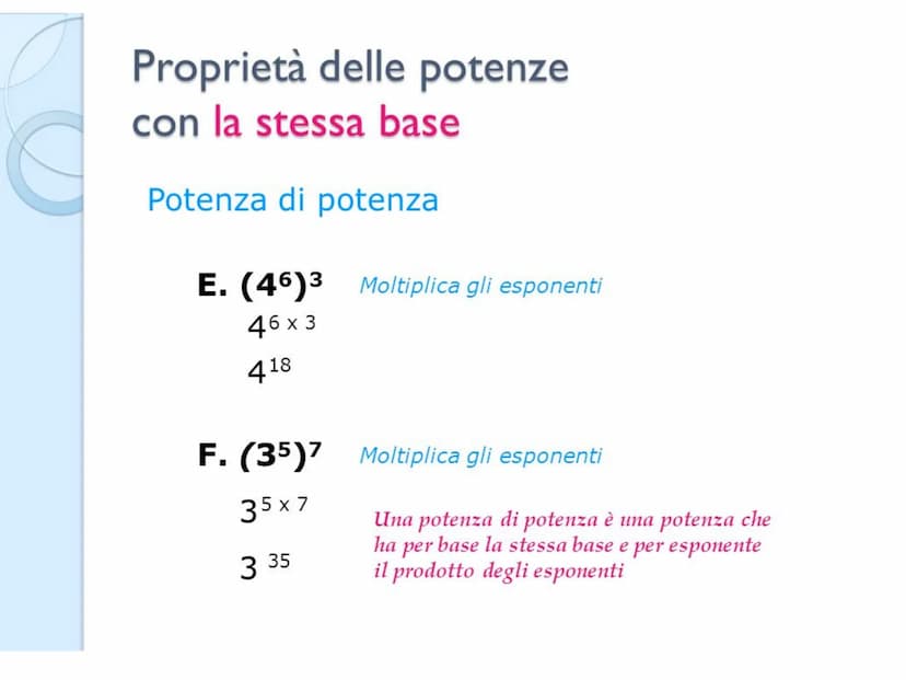LA POTENZA Definizione
Una potenza è una moltiplicazione di fattori tutti uguali.
La potenza
BASE
24
significa
2 x 2 x 2 x 2 = 16
BASE è il 