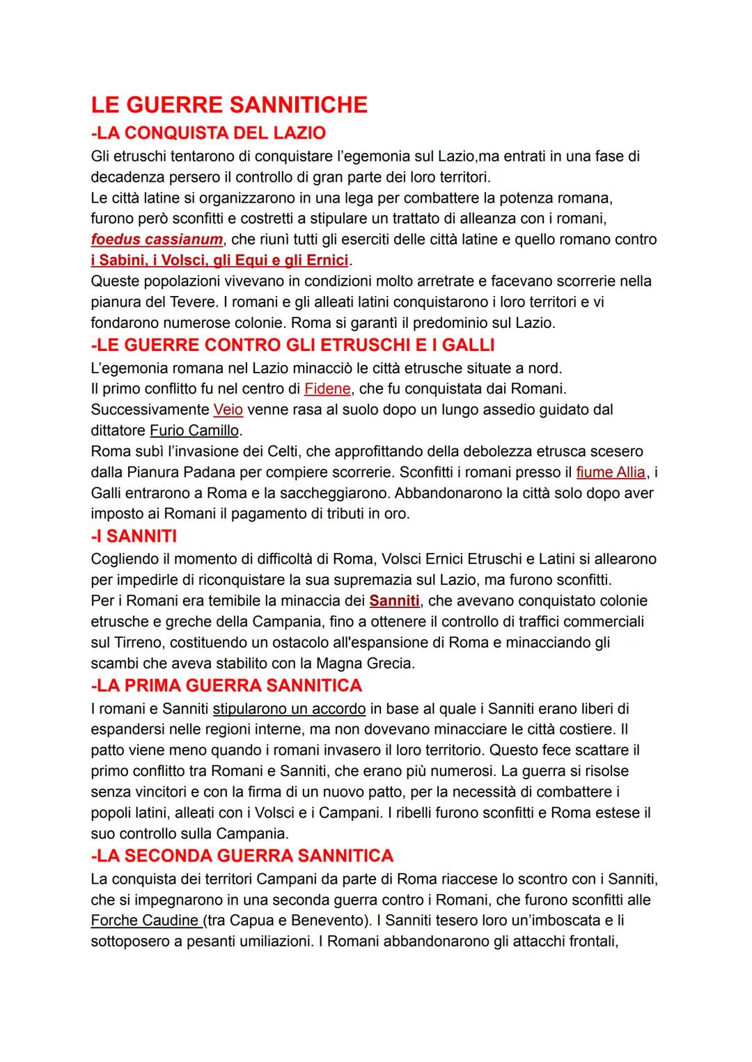 LE GUERRE SANNITICHE
-LA CONQUISTA DEL LAZIO
Gli etruschi tentarono di conquistare l'egemonia sul Lazio, ma entrati in una fase di
decadenza