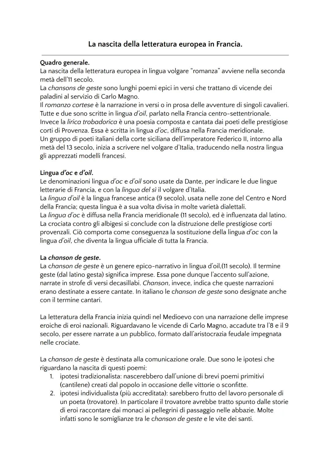 # Quadro generale.
La nascita della letteratura europea in Francia.

La nascita della letteratura europea in lingua volgare "romanza" avvien