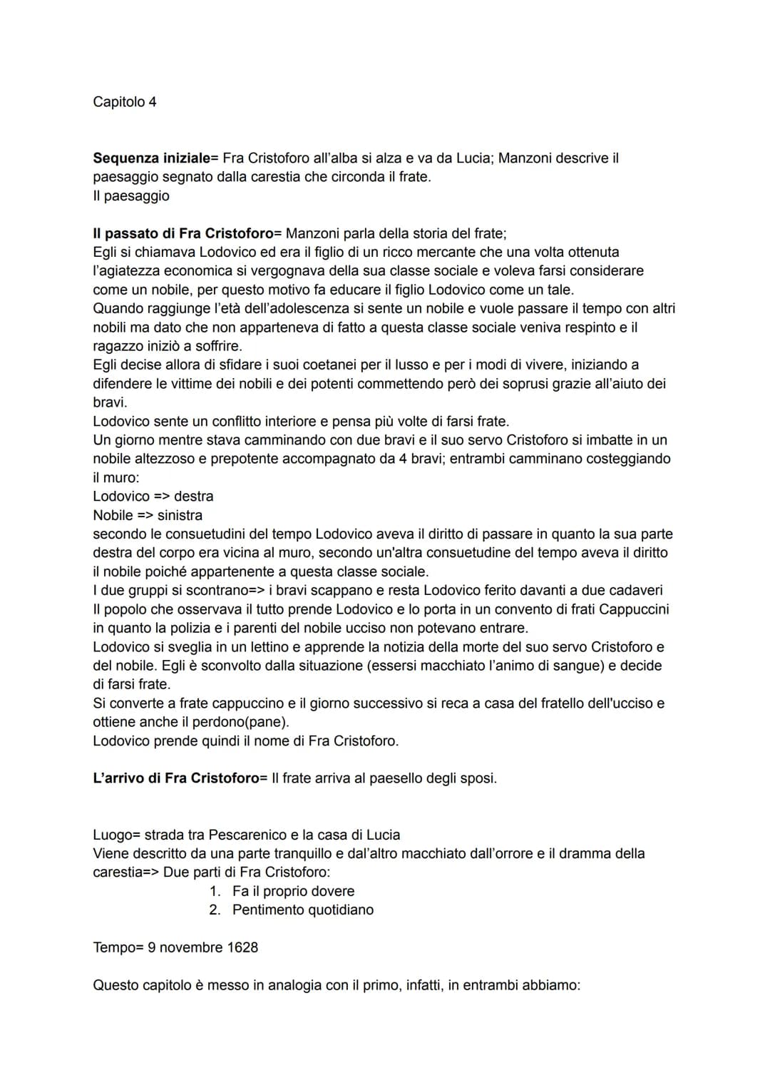 Capitolo 4
Sequenza iniziale= Fra Cristoforo all'alba si alza e va da Lucia; Manzoni descrive il
paesaggio segnato dalla carestia che circon