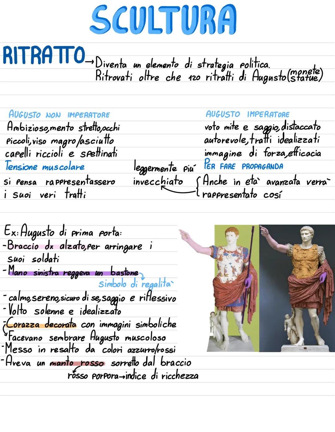 SCULTURA
RITRATTO-Diventa un elemento di strategia politica.
Ritrovati oltre che 120 ritratti di Augusto (statue)
(monete)
AUGUSTO NON IMPER