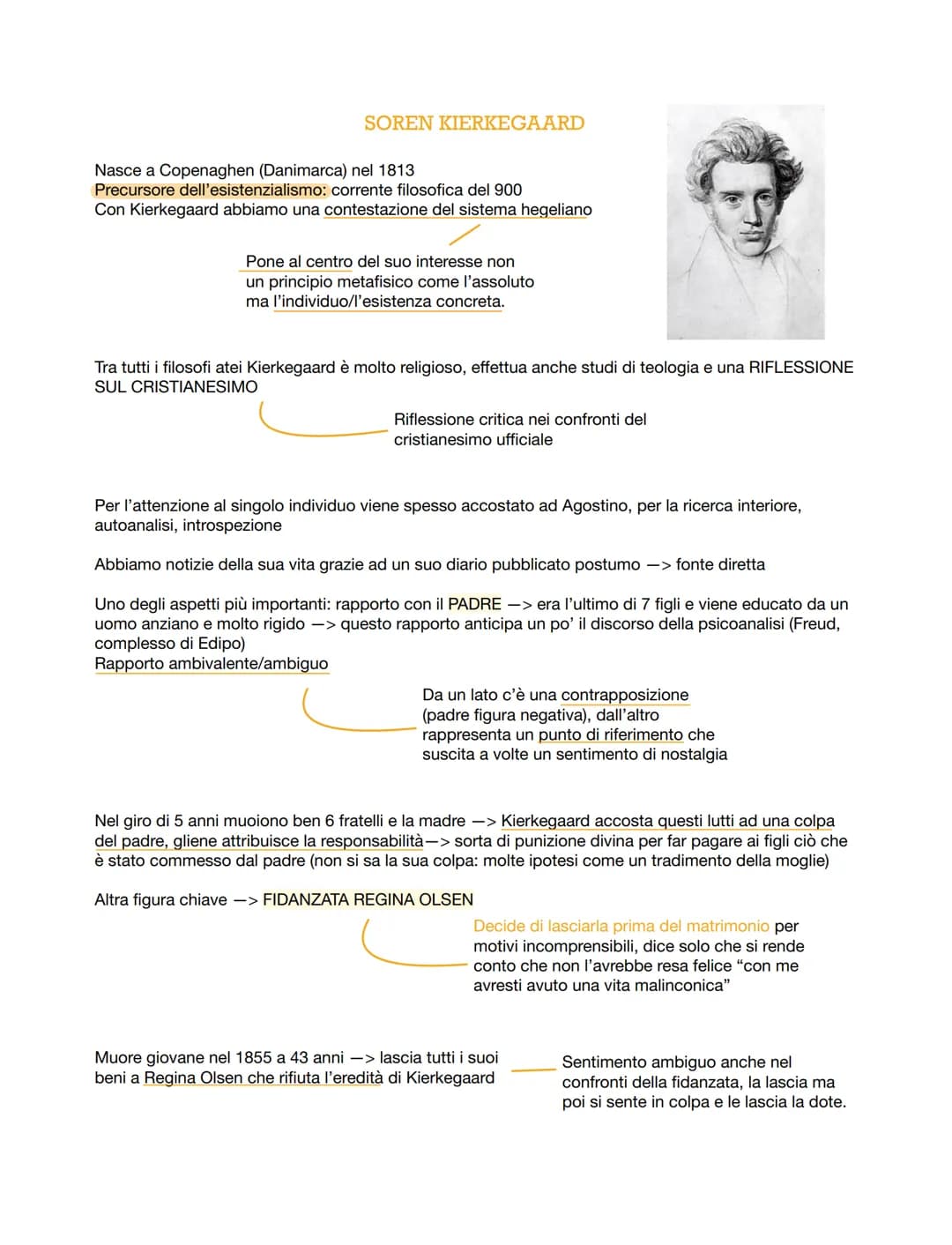 SOREN KIERKEGAARD
Nasce a Copenaghen (Danimarca) nel 1813
Precursore dell'esistenzialismo: corrente filosofica del 900
Con Kierkegaard abbia