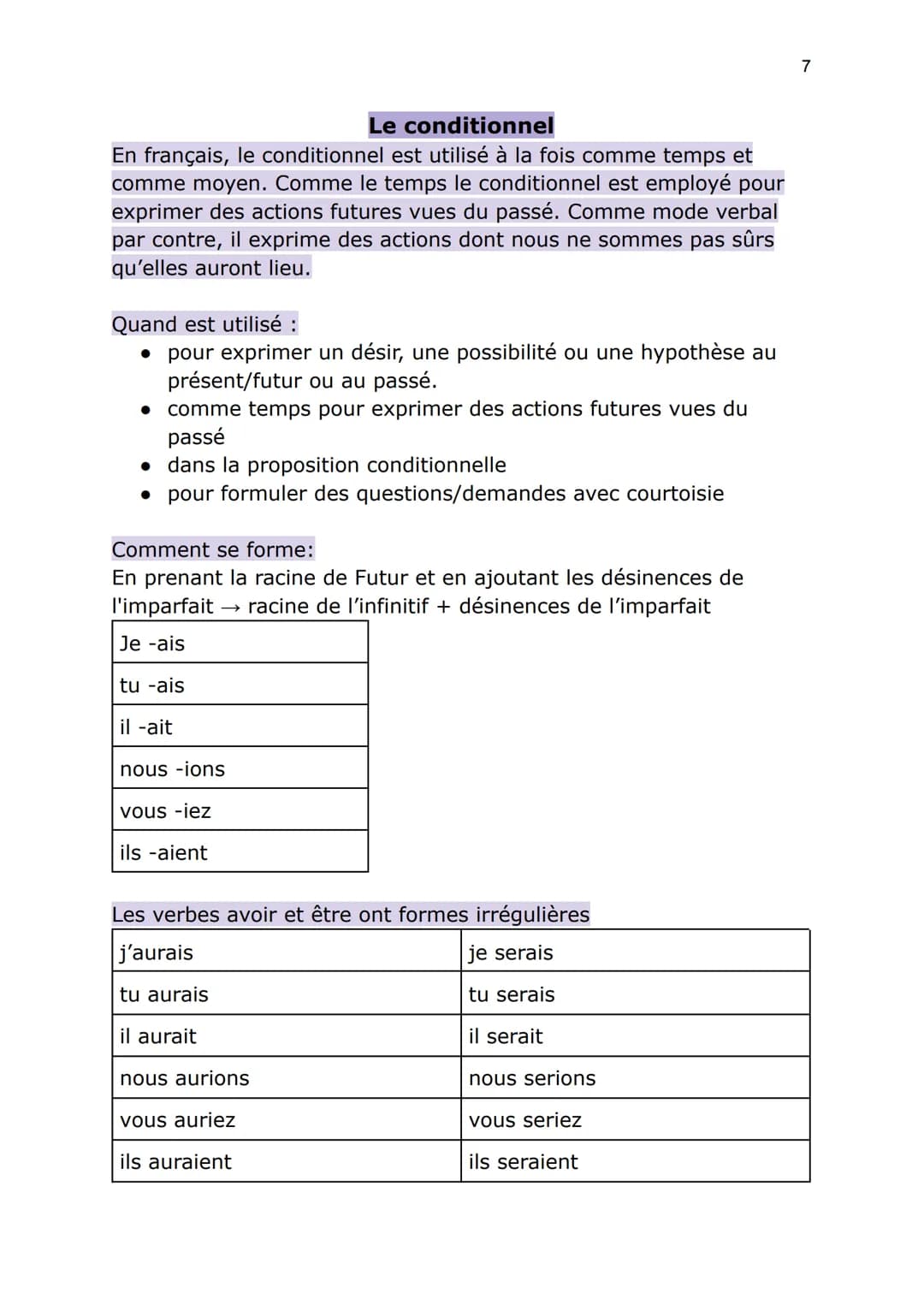 Le conditionnel
En français, le conditionnel est utilisé à la fois comme temps et
comme moyen. Comme le temps le conditionnel est employé po