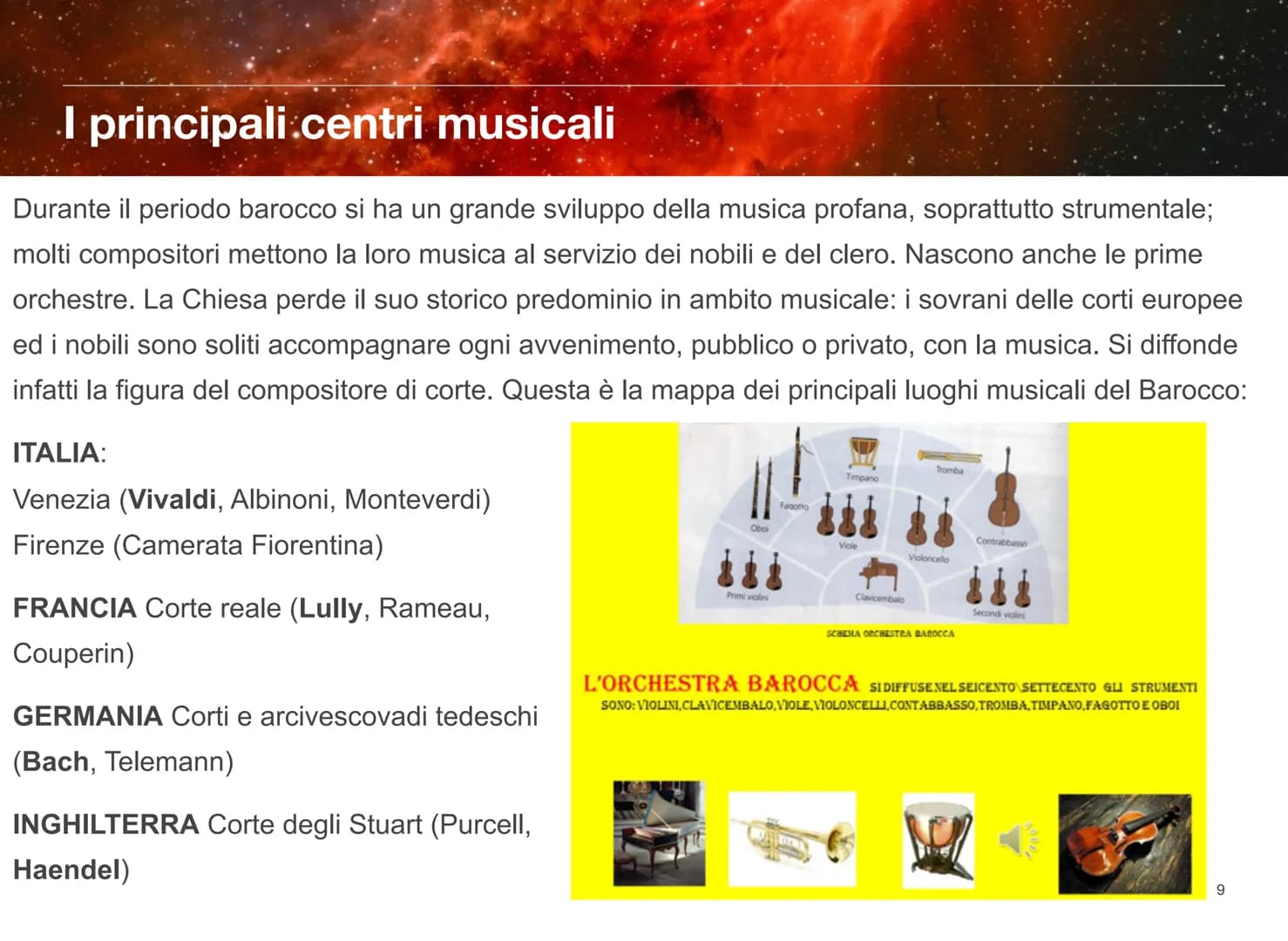 II
Barocco
Musica 9 Capitolo 1
Il Barocco
musicale Sezione 1
Introduzione
Il Barocco musicale è lo stile che si afferma tra il 1600 e il 175