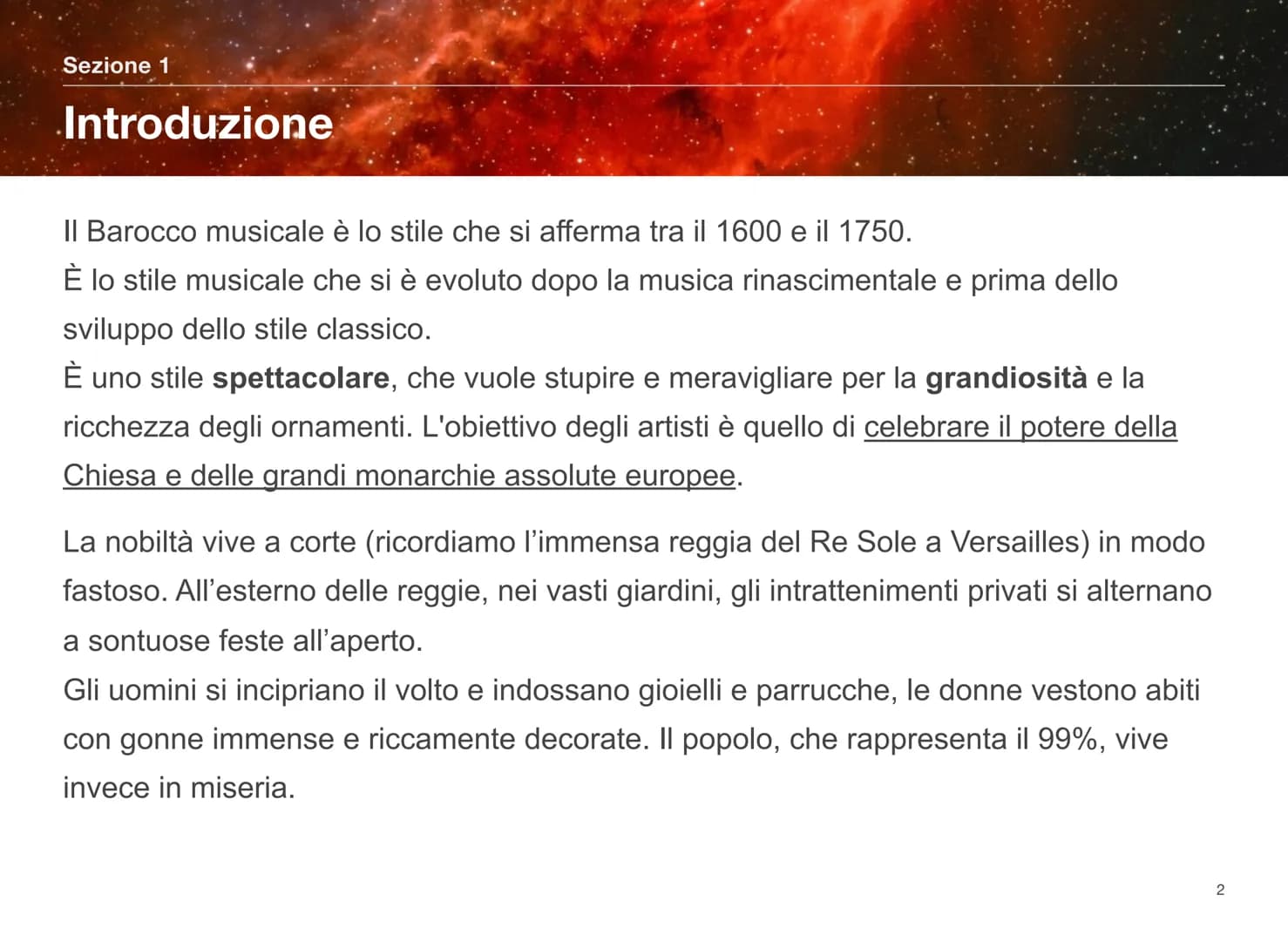 II
Barocco
Musica 9 Capitolo 1
Il Barocco
musicale Sezione 1
Introduzione
Il Barocco musicale è lo stile che si afferma tra il 1600 e il 175