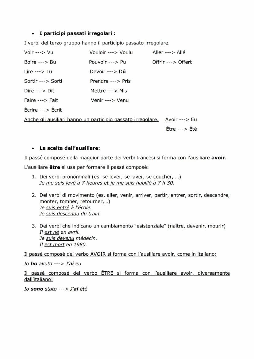 LE PASSÉ COMPOSÉ
Il passé composé corrisponde in italiano al passato prossimo (es. io ho fatto), quindi si
usa per esprimere un fatto compiu