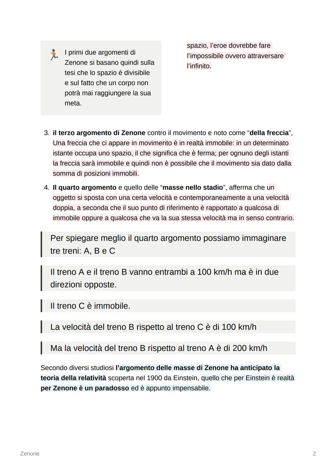 Zenone
Zenone
il pensiero di Zenone una sorta di continuo della filosofia di Parmenide.
Gli avversari di Parmenide affermavano che, se la re