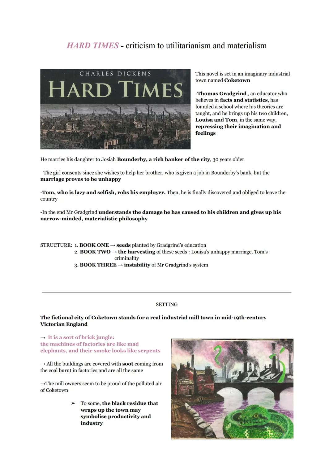 HARD TIMES - criticism to utilitarianism and materialism
CHARLES DICKENS
HARD TIMES
B
He marries his daughter to Josiah Bounderby, a rich ba