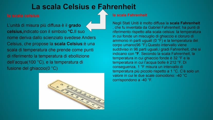 Temperatura, calore, passaggi
di stato Che cos'è la temperatura?
la temperatura è la grandezza che esprime quanto un corpo è caldo o freddo
