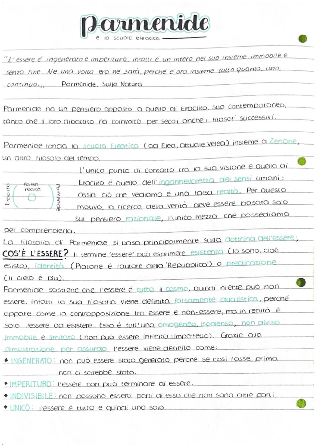 "L'essere e ingenerato e imperituro, infatti è un intero nel suo insieme immobile e
senza fine. Ne una volta era ne sarà, perche' e ora insi
