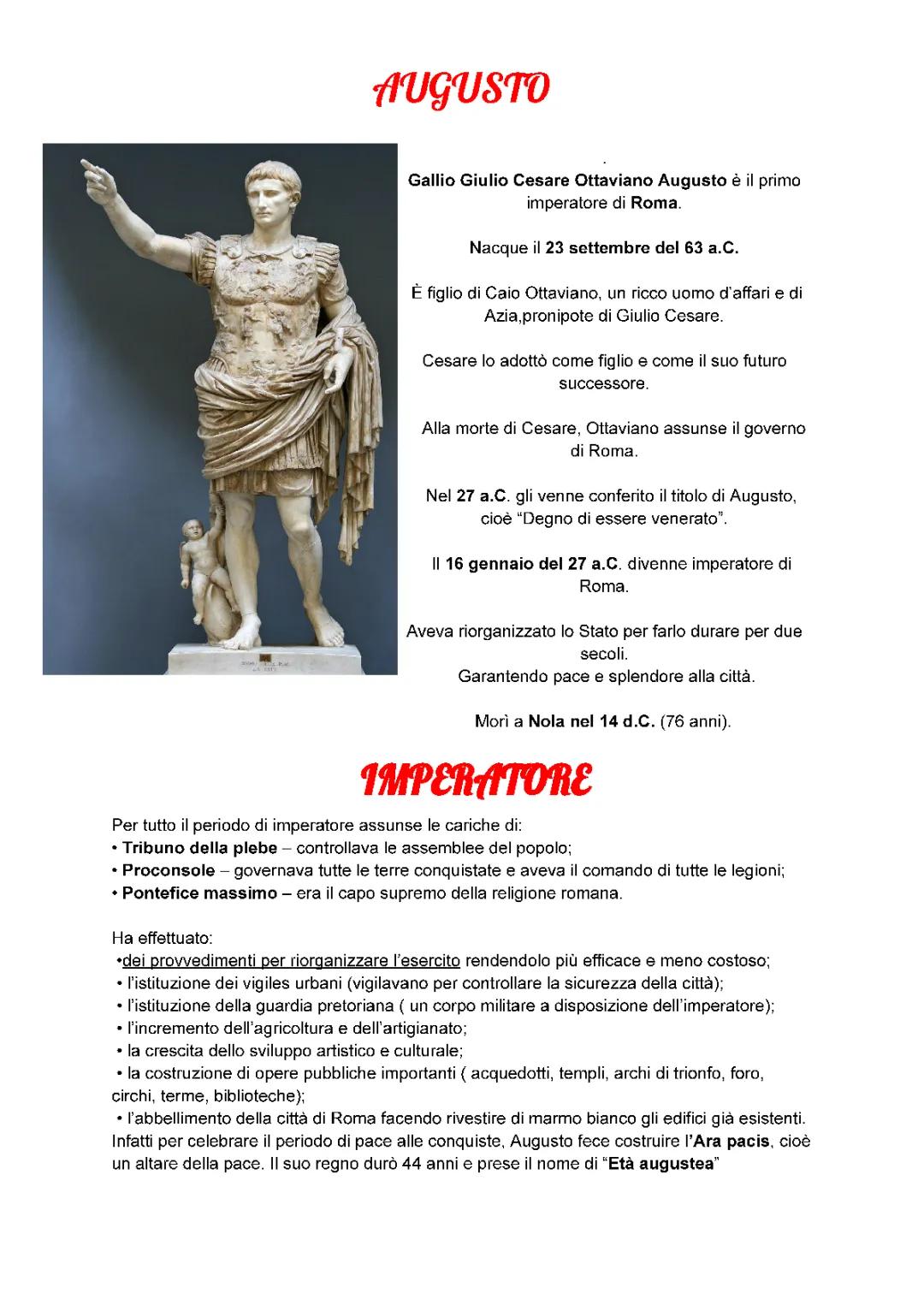 L'Impero Romano Sotto Gallio Giulio Cesare Ottaviano Augusto