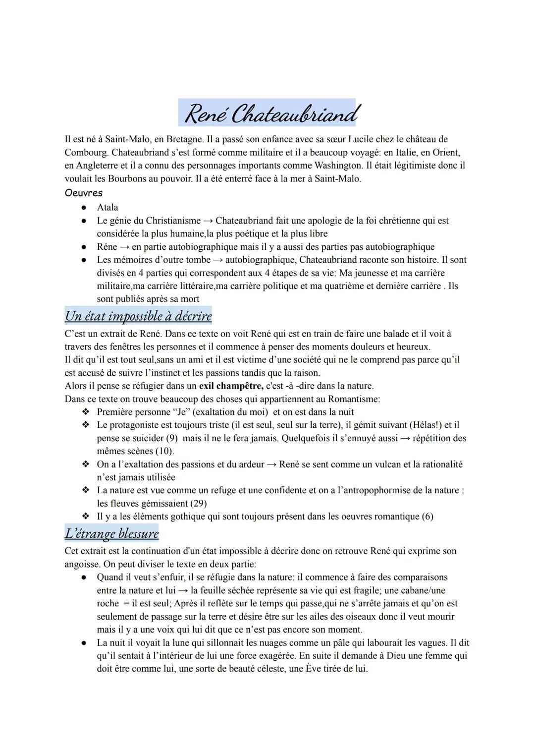 Le Romantisme
Il apparaît en France dans le 1800 et le trouve dans tous les domaines → art,musique, littérature...
Les poètes les plus impor