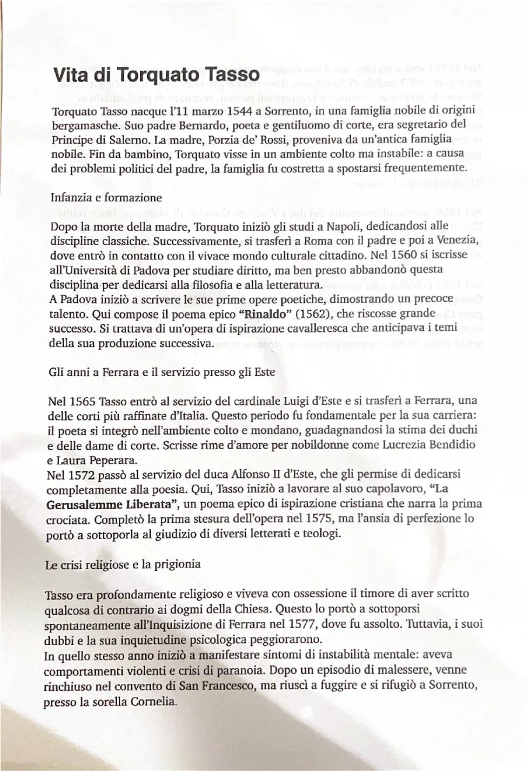 Torquato Tasso e Gerusalemme liberata