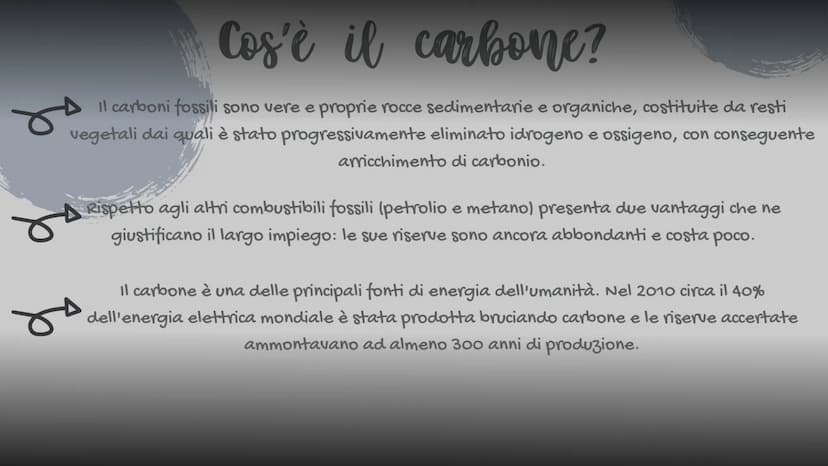 /1
Il carbone
Di Larissa Mitca classe 3ºB
о Cos'è il carbone?
Il carboni fossili sono vere e proprie rocce sedimentarie e organiche, costitu