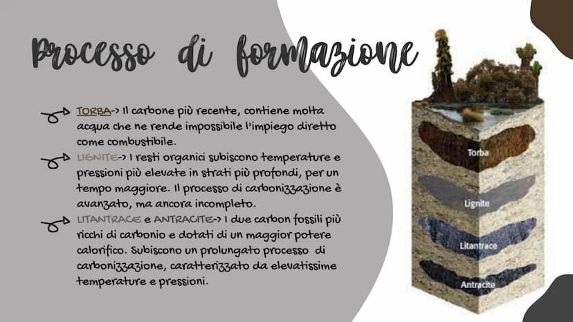 /1
Il carbone
Di Larissa Mitca classe 3ºB
о Cos'è il carbone?
Il carboni fossili sono vere e proprie rocce sedimentarie e organiche, costitu