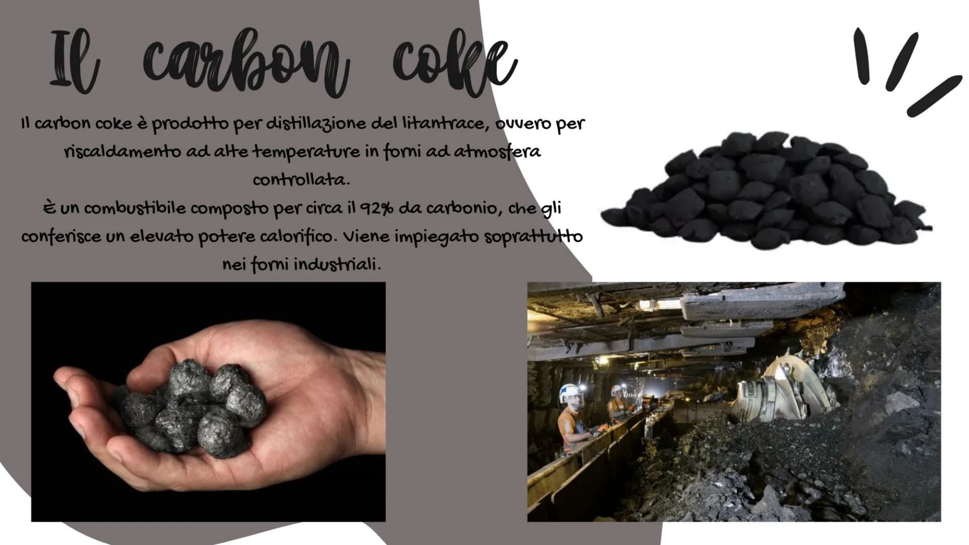 /1
Il carbone
Di Larissa Mitca classe 3ºB
о Cos'è il carbone?
Il carboni fossili sono vere e proprie rocce sedimentarie e organiche, costitu
