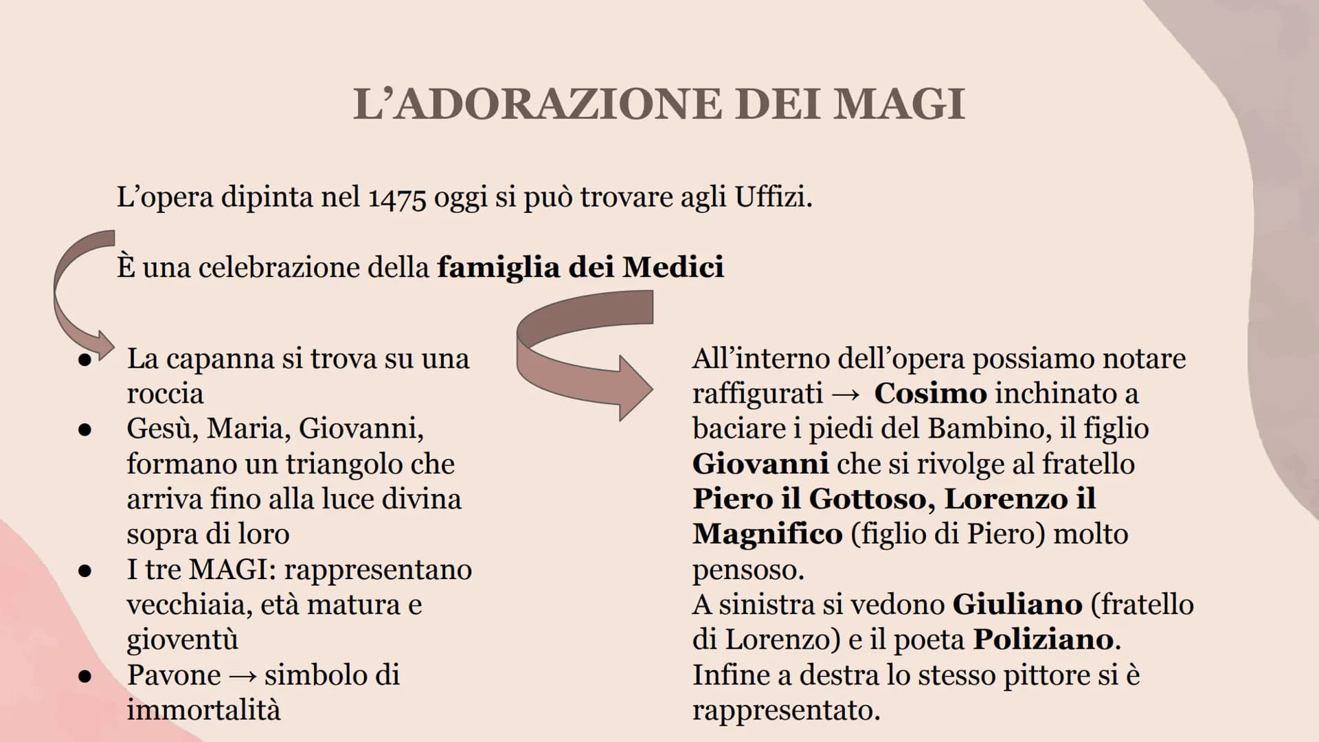 ANGELICO
MASACCIO
BOTTICELLI BOTTICELLI VITA:
II
T
+
BOTTICELLI
Si chiama Sandro Filipepi e nacque a Firenze nel 1445
Appellativo di Bottice