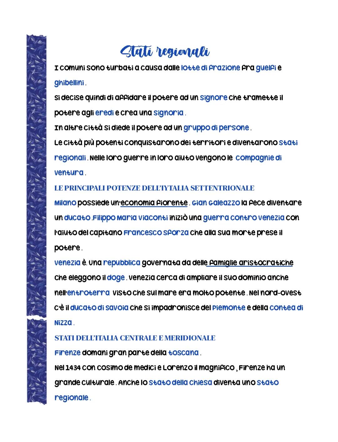 Gli Stati Regionali Italiani e I Comuni del Medioevo: Mappe e Riassunti