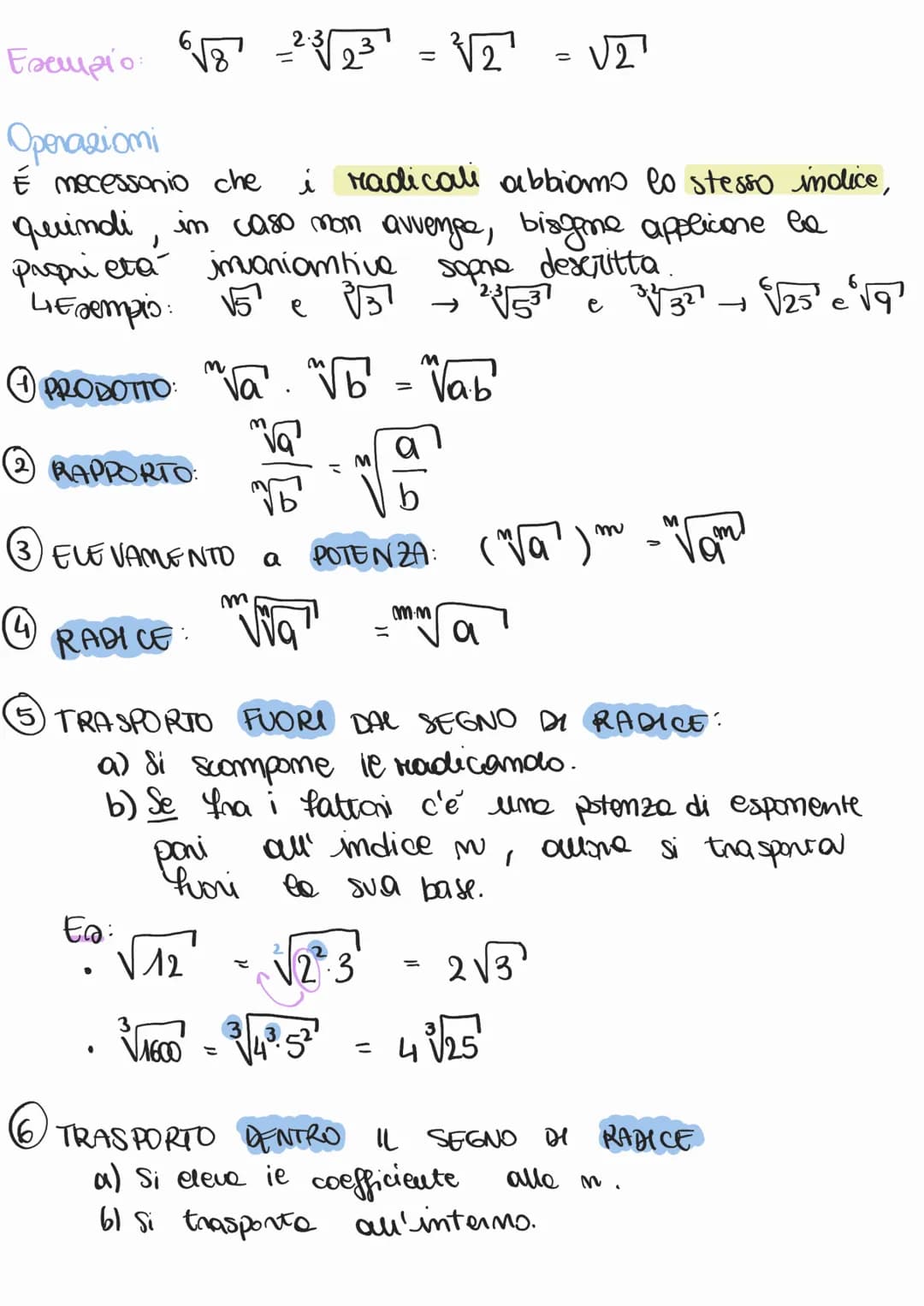 I RADICALI
m
indice
Note:
a
radicando
RADICE
J
n-esima di a
• se m = 2
si legge
• se m= 3 ( ³a) si legge
l'indice si omette
"RADICE QUADRATA