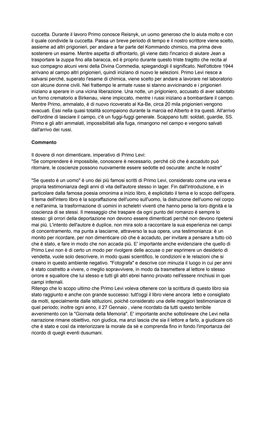 
<h2 id="introduzione">Introduzione</h2>
<p>Il libro "Se questo è un uomo" descrive l'epopea vissuta da Primo Levi, dalla deportazione in un