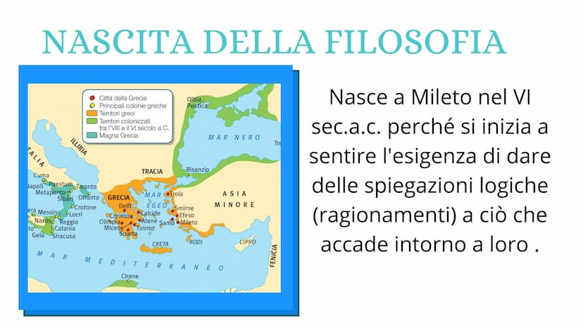 FILOSOFIA
l'amore per la sapienza TALIA
NASCITA DELLA FILOSOFIA
to
Cuma
Napoli Paestum Taranto
Metaponto
Sibari Otranto
Crotone
era Messina 