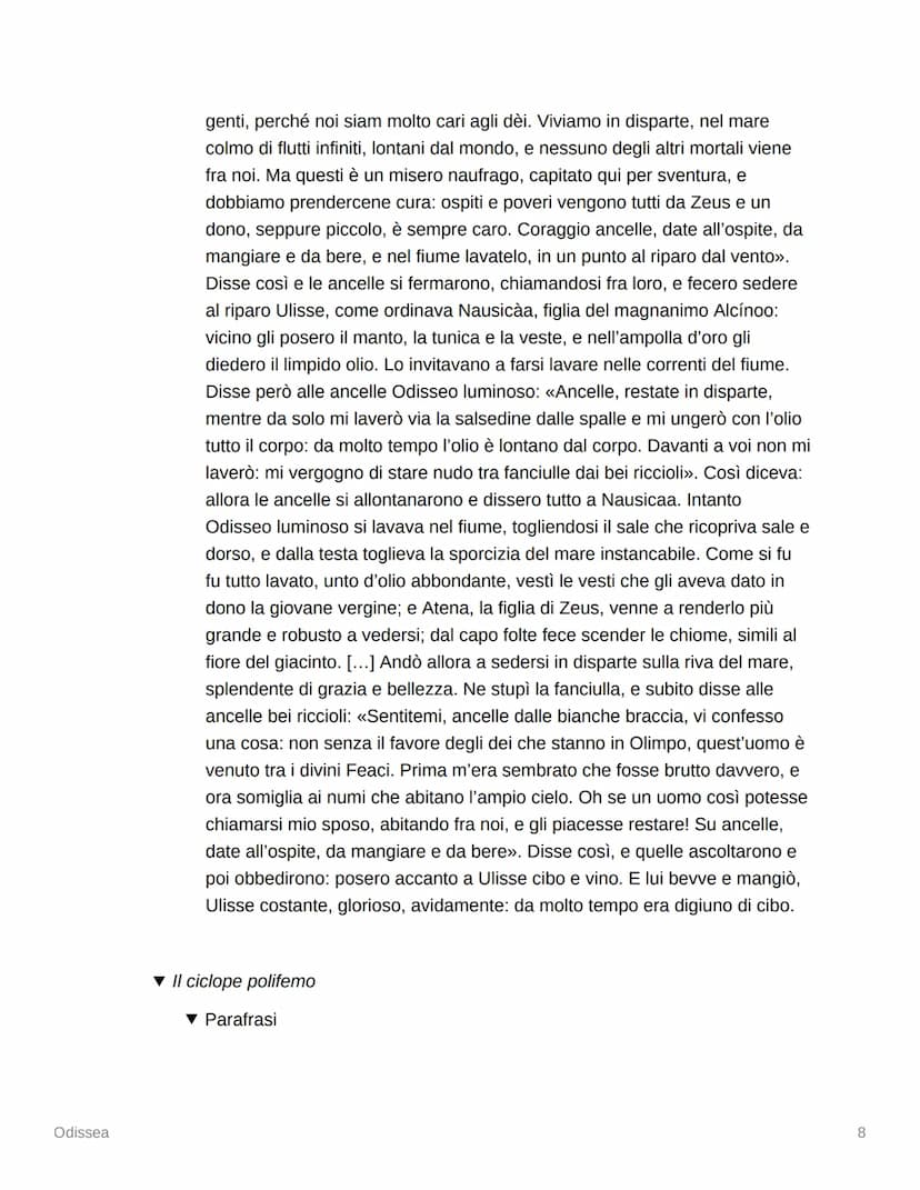 
<h2 id="proemio">Proemio</h2>
<p>Il poema dell'Odissea narra le avventure di Odisseo, un uomo astuto che ha vagato per lungo tempo dopo la 