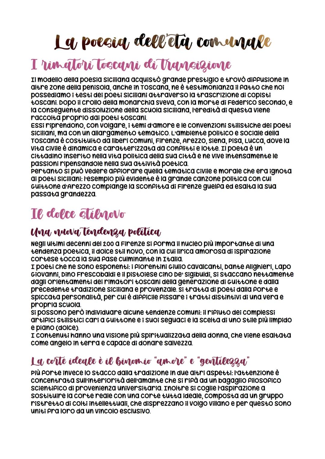 La poesia dell'età comunale
I rimatori toscani di transizione
Il modello della poesia siciliana acquistò grande prestigio e trovò diffusione