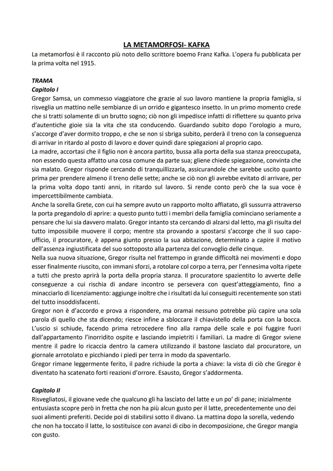 LA METAMORFOSI- KAFKA
La metamorfosi è il racconto più noto dello scrittore boemo Franz Kafka. L'opera fu pubblicata per
la prima volta nel 