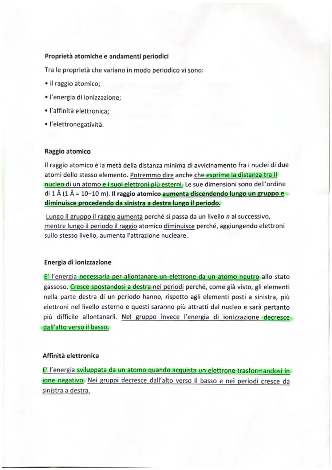 # Proprietà atomiche e andamenti periodici

Tra le proprietà che variano in modo periodico vi sono:

- il raggio atomico;
- l'energia di ion