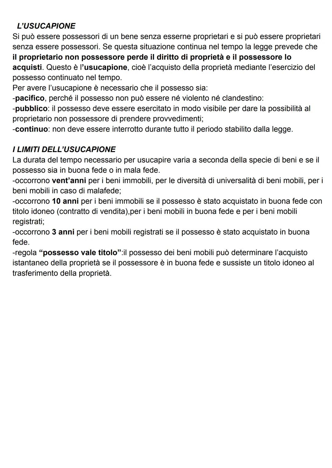 IL POSSESSO
Normalmente si utilizzano le parole "proprietà" e "possesso" come se fossero due sinonimi, ma
dal punto di vista giuridico i ter