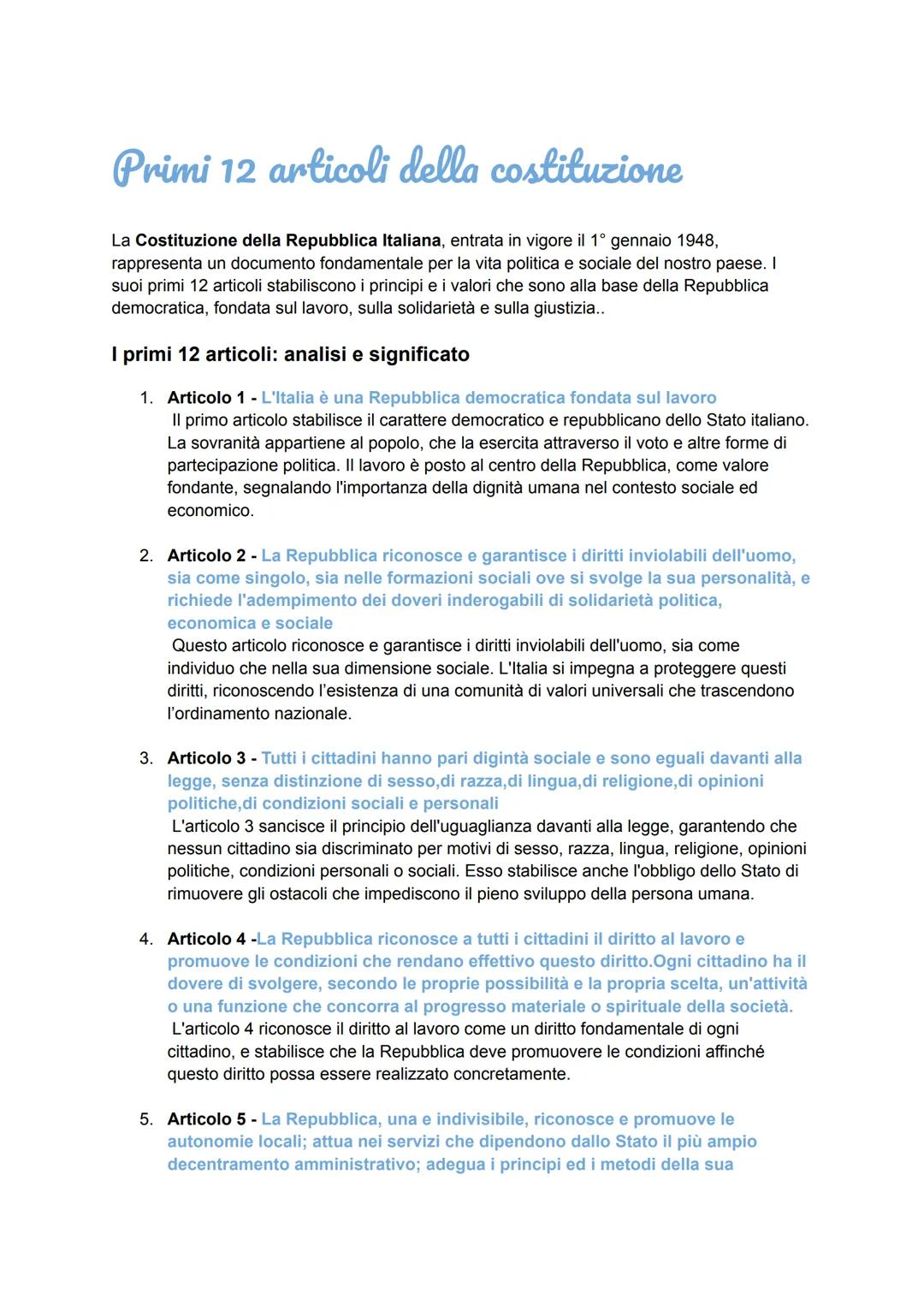 # Primi 12 articoli della costituzione

La Costituzione della Repubblica Italiana, entrata in vigore il 1° gennaio 1948,
rappresenta un docu