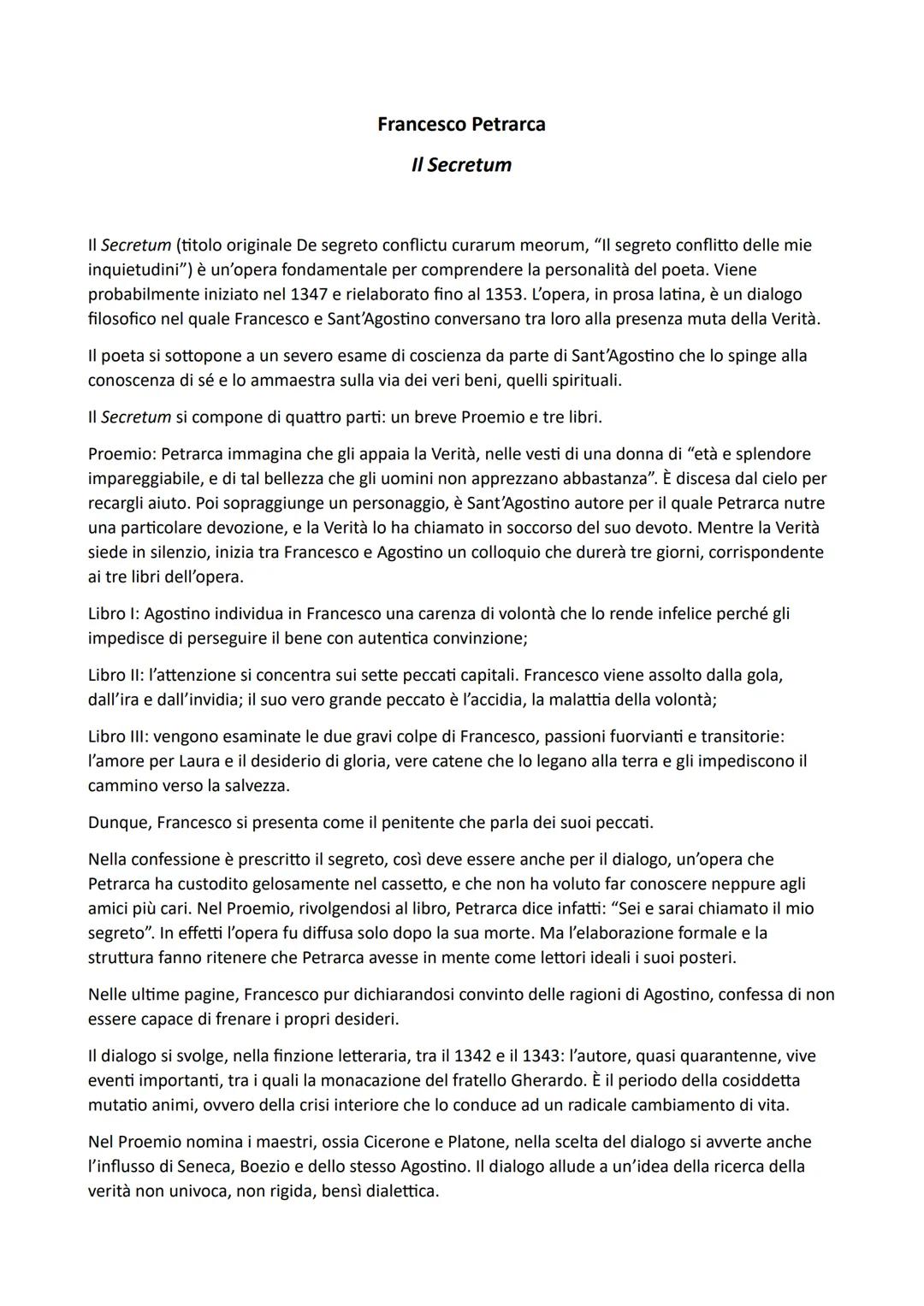 # Francesco Petrarca

## II Secretum

II Secretum (titolo originale De segreto conflictu curarum meorum, "Il segreto conflitto delle mie
inq