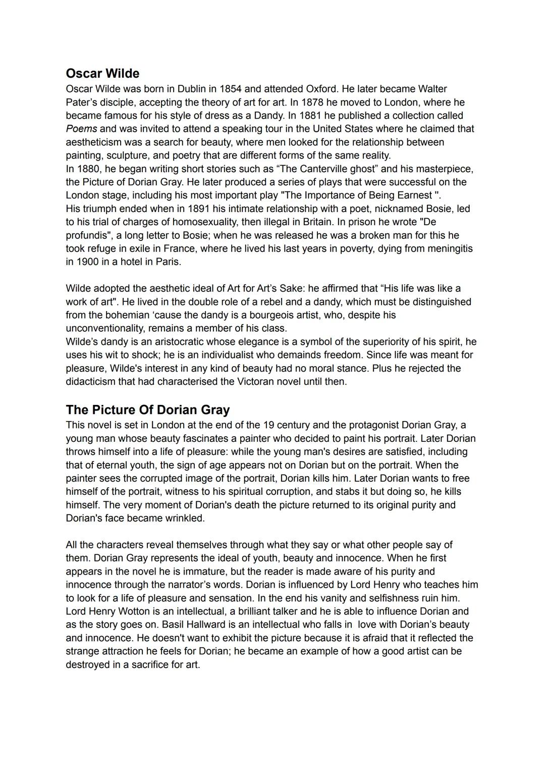 Aestheticism and Decadence
The Aesthetic movement was born in France thanks to Théophile Gautier and later
developed into university and int