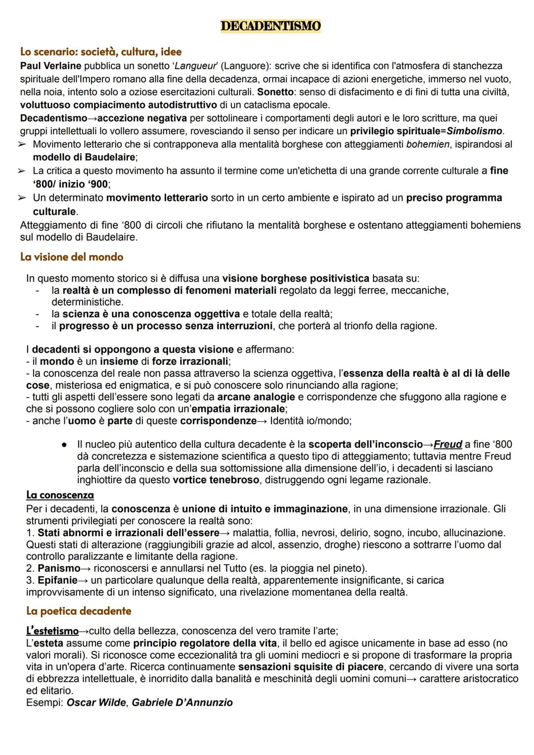 DECADENTISMO
Lo scenario: società, cultura, idee
Paul Verlaine pubblica un sonetto 'Langueur (Languore): scrive che si identifica con l'atmo