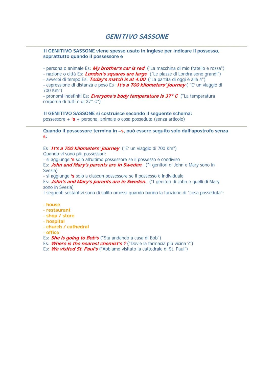 E' importante poter riconoscere e identificare le diverse parti del discorso in Inglese così da
poter comprendere le spiegazioni grammatical