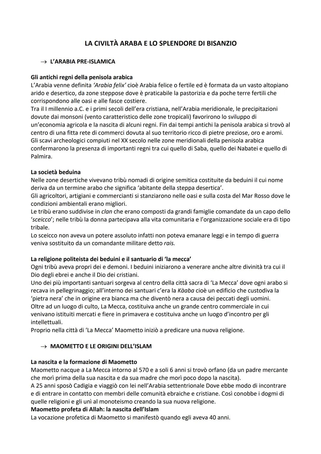 # LA CIVILTÀ ARABA E LO SPLENDORE DI BISANZIO

→ L'ARABIA PRE-ISLAMICA

Gli antichi regni della penisola arabica

L'Arabia venne definita 'A