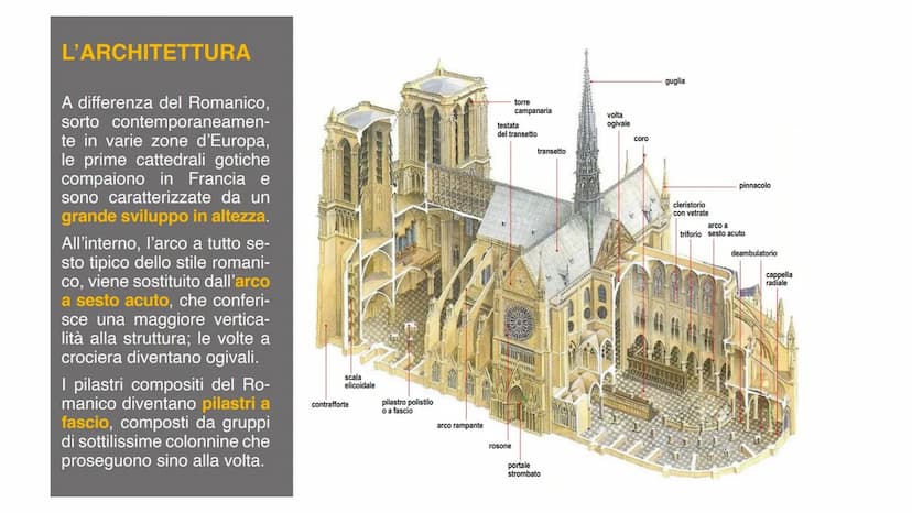 10. ARTE GOTICA L'ARCHITETTURA
A differenza del Romanico,
sorto contemporaneamen-
te in varie zone d'Europa,
le prime cattedrali gotiche
com