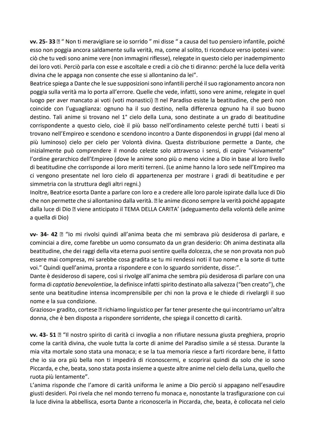 CANTO III
Il canto III è un canto d'amore e dà inizio all'azione del Paradiso, cioè all'incontro e al dialogo di
Dante con le anime.
Nel can