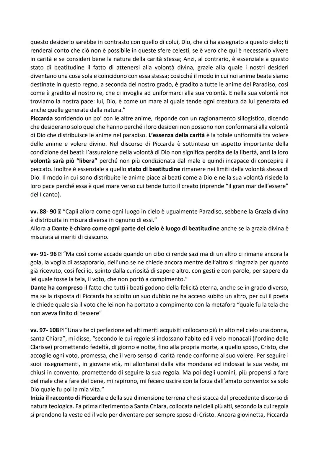 CANTO III
Il canto III è un canto d'amore e dà inizio all'azione del Paradiso, cioè all'incontro e al dialogo di
Dante con le anime.
Nel can