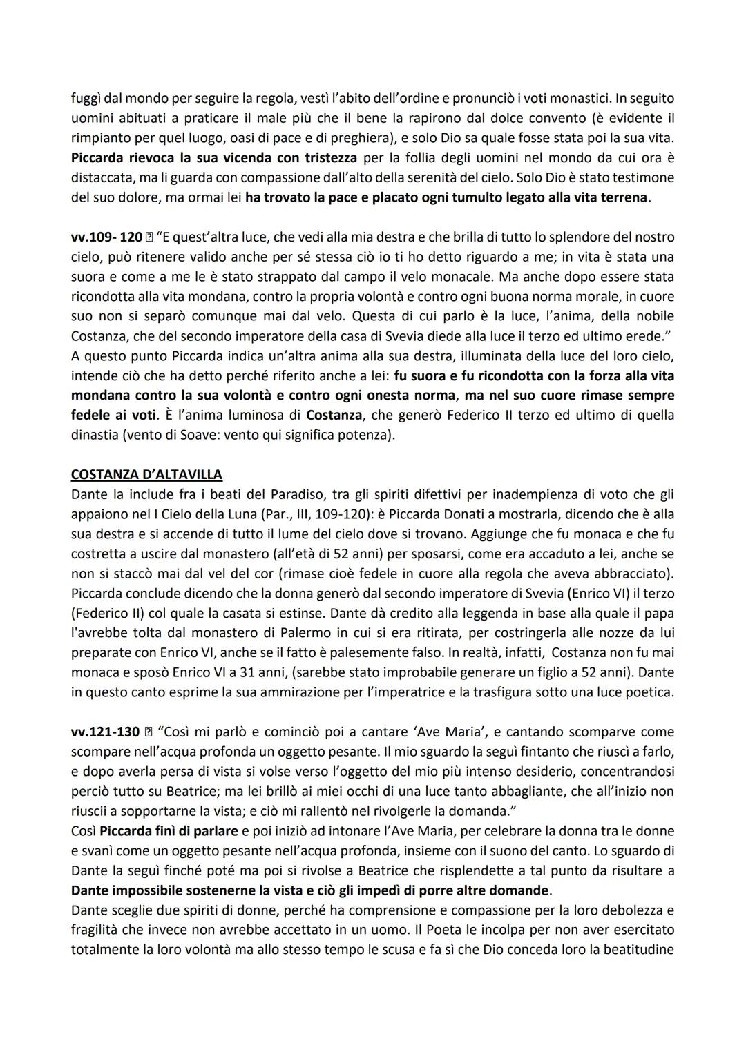 CANTO III
Il canto III è un canto d'amore e dà inizio all'azione del Paradiso, cioè all'incontro e al dialogo di
Dante con le anime.
Nel can