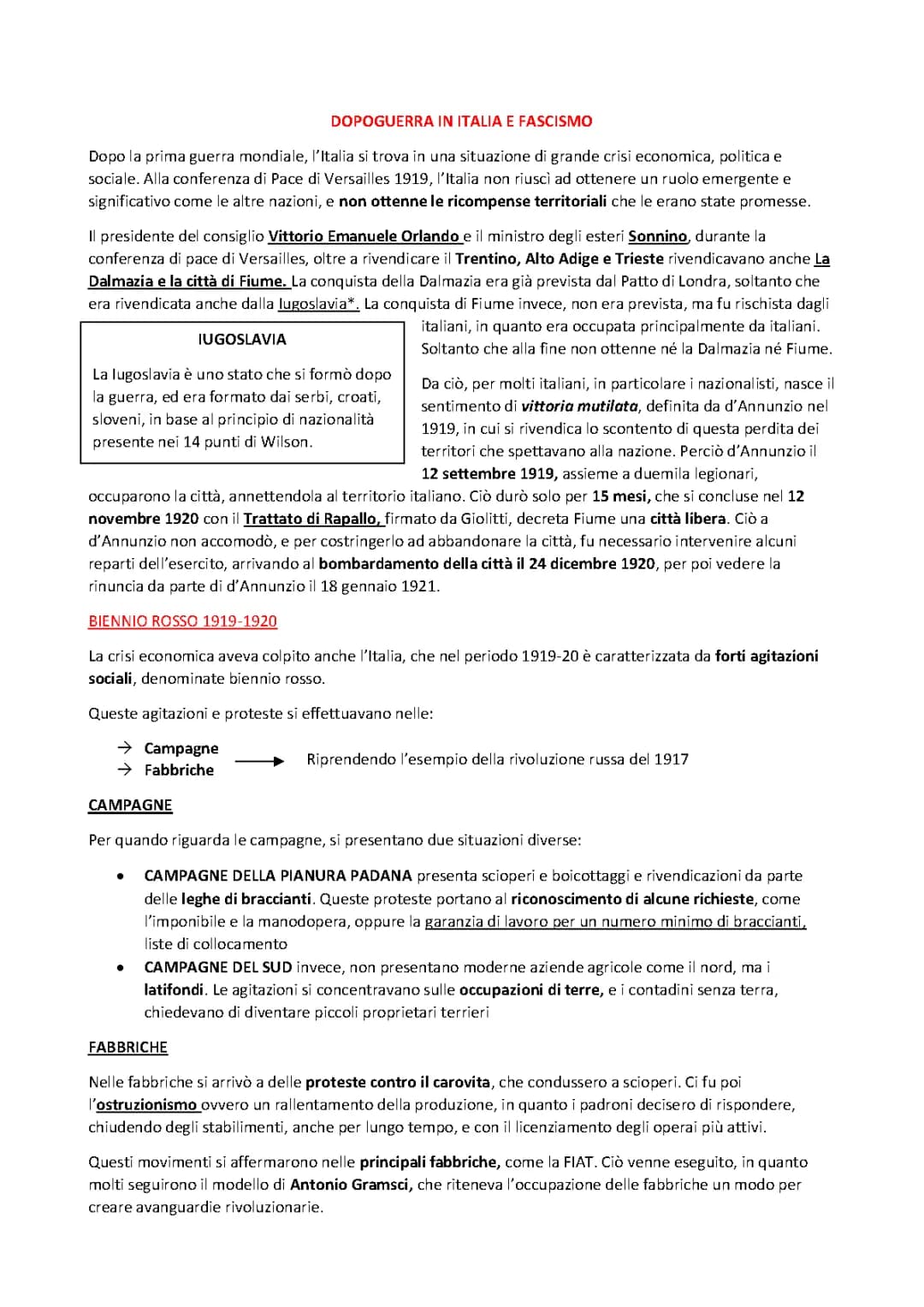 PRIMO DOPOGUERRA IN ITALIA E FASCISMO 