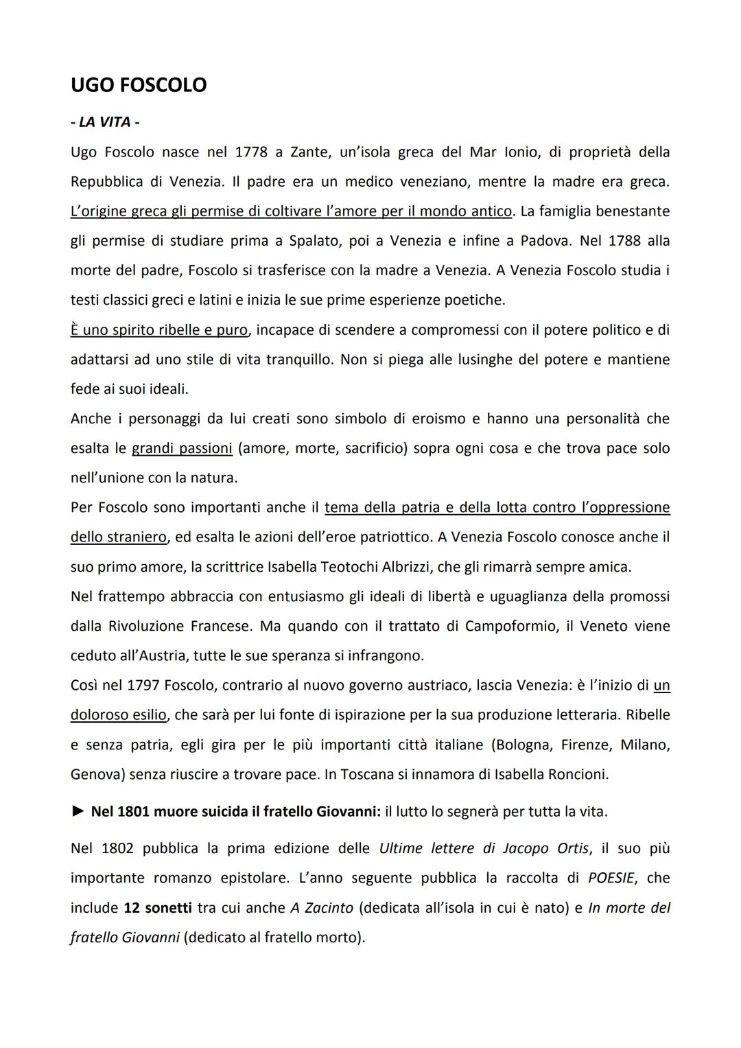 Ugo Foscolo: Vita e Opere tra Neoclassicismo e Romanticismo - PDF