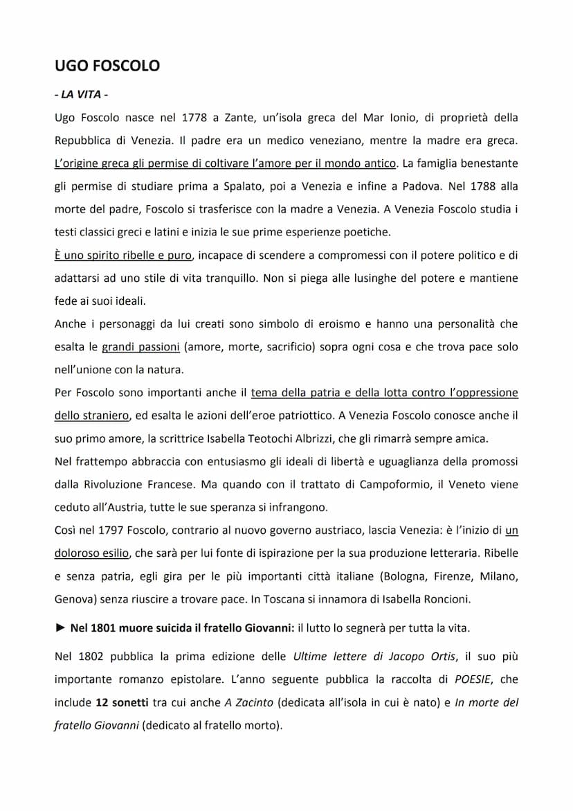 VOLUME 2
Il Neoclassicismo e il Romanticismo
UGO FOSCOLO
PERCHÉ FOSCOLO È UN CLASSICO?
1. Perché i suoi scritti, come tutti i classici, ries