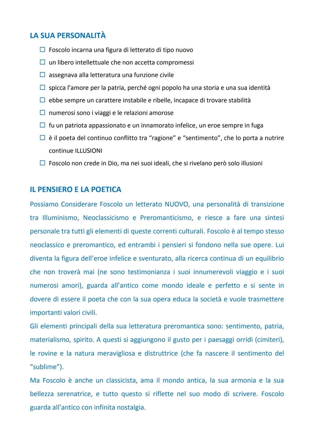 VOLUME 2
Il Neoclassicismo e il Romanticismo
UGO FOSCOLO
PERCHÉ FOSCOLO È UN CLASSICO?
1. Perché i suoi scritti, come tutti i classici, ries