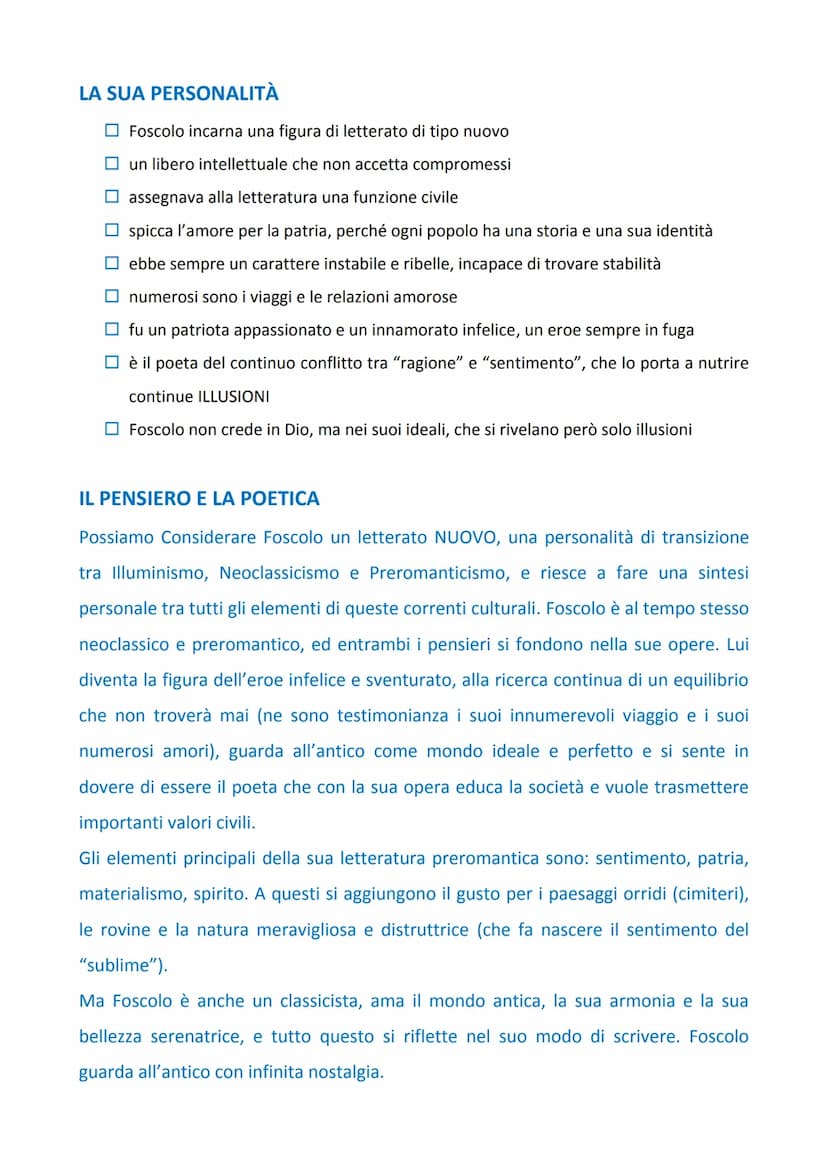 VOLUME 2
Il Neoclassicismo e il Romanticismo
UGO FOSCOLO
PERCHÉ FOSCOLO È UN CLASSICO?
1. Perché i suoi scritti, come tutti i classici, ries