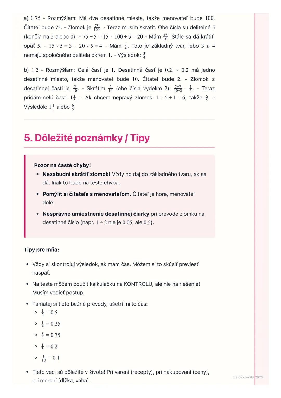 # Zlomky a desatinné čísla

## 1. Prehľad a úvod

Takže, na hodine matematiky si teraz opakujeme zlomky a desatinné čísla. Je
to dôležité, l