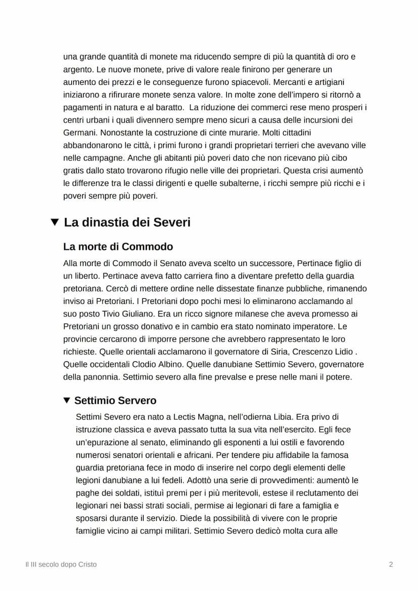 X
II III secolo dopo Cristo
▼ La crisi totale
All'inizio del III si verificò una violenta crisi sotto tutti gli aspetti.
Crisi politica:
La 