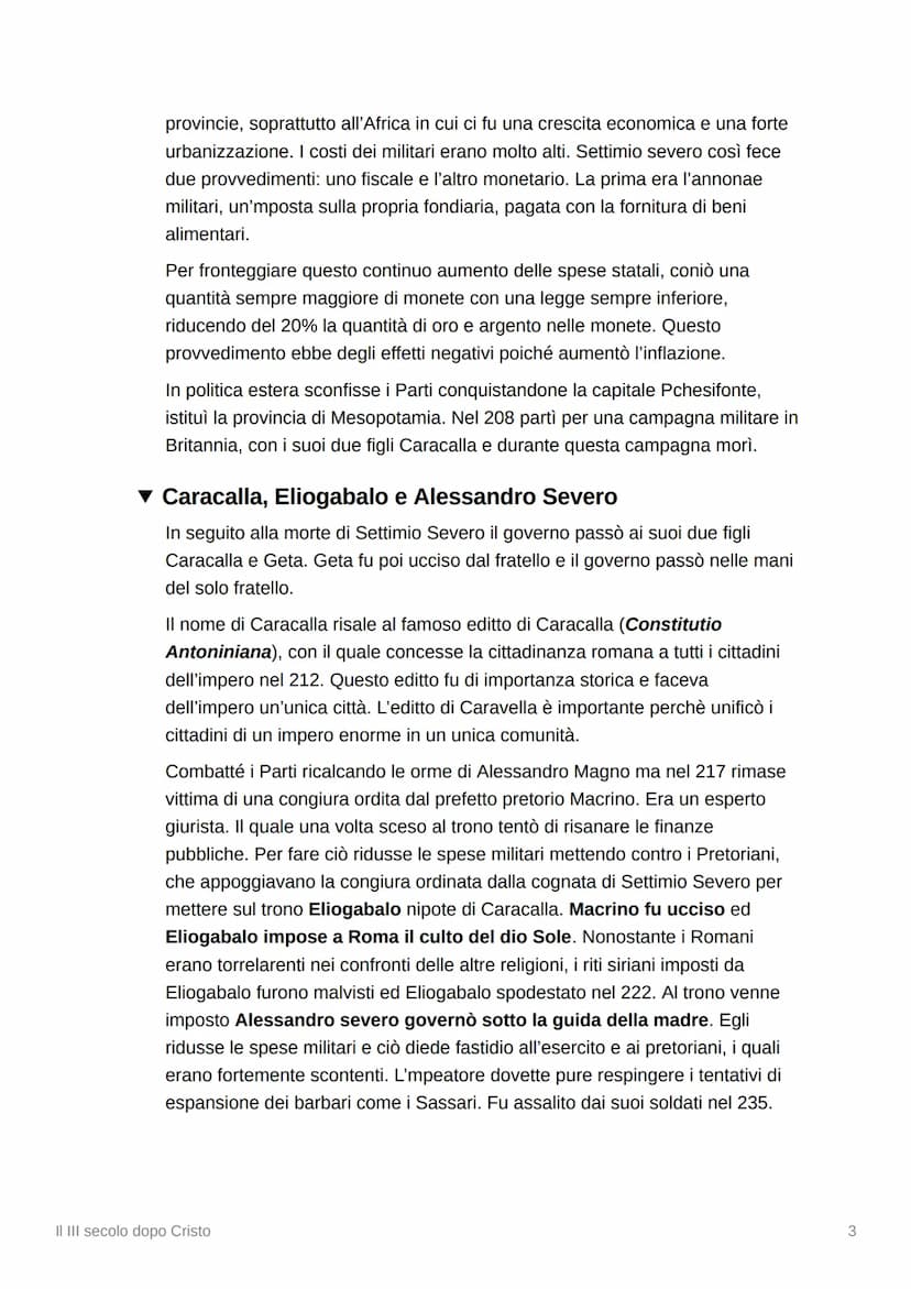 X
II III secolo dopo Cristo
▼ La crisi totale
All'inizio del III si verificò una violenta crisi sotto tutti gli aspetti.
Crisi politica:
La 