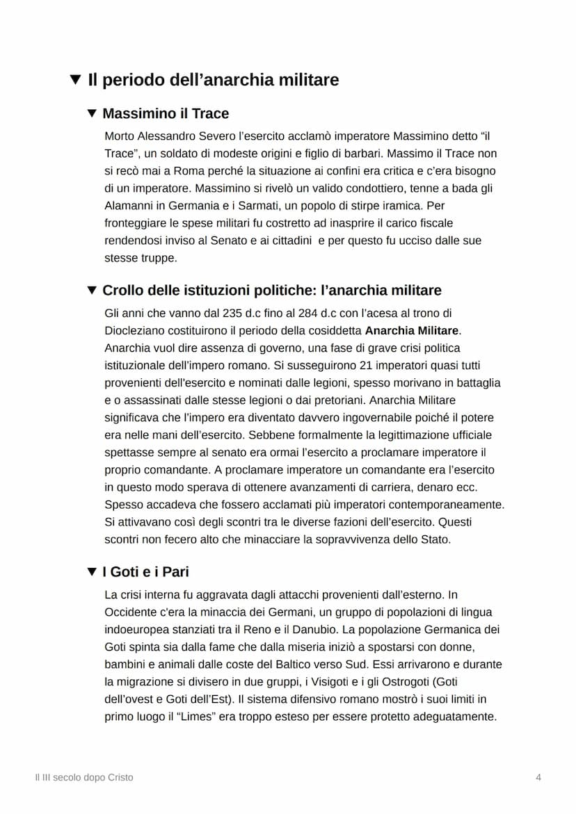 X
II III secolo dopo Cristo
▼ La crisi totale
All'inizio del III si verificò una violenta crisi sotto tutti gli aspetti.
Crisi politica:
La 