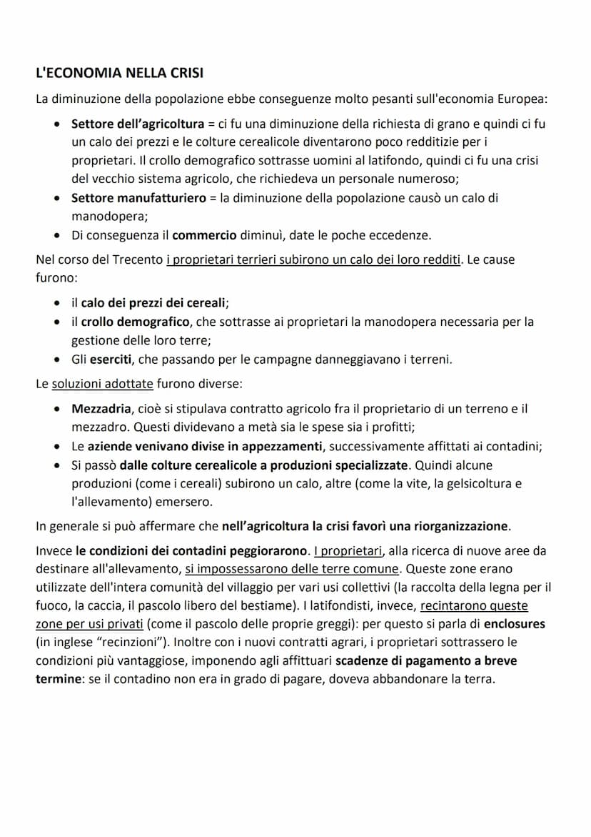 LA CRISI DEMOGRAFICA
Intorno all'anno Mille, si verificò una crescita demografica della popolazione europea, che
continuò fino agli inizi de